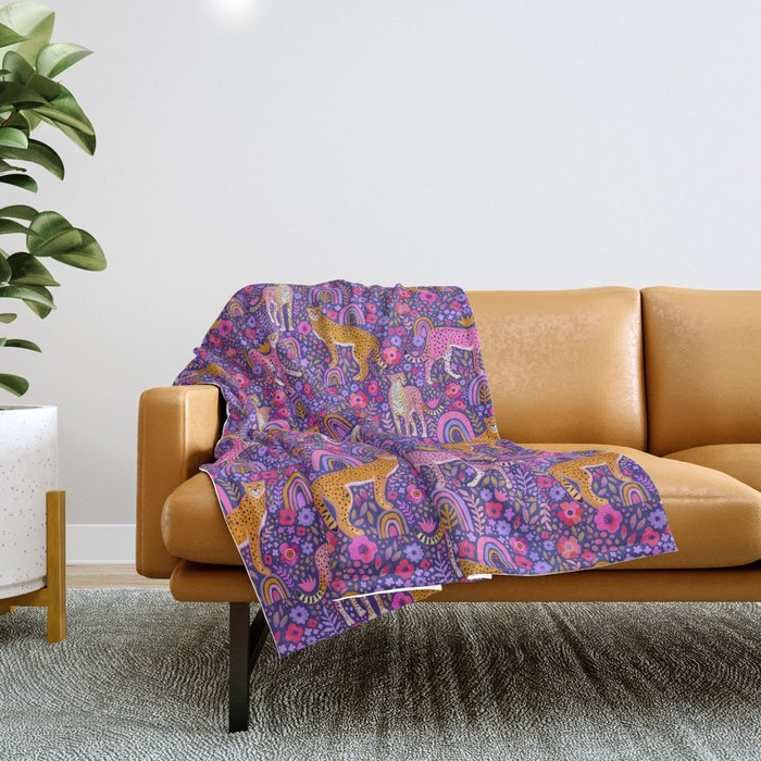 Cheetah in a Rainbow Garden Throw Blanket Gallery Image 1