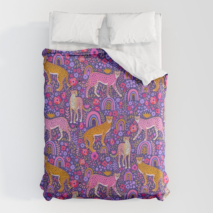 Cheetah in a Rainbow Garden Duvet Cover