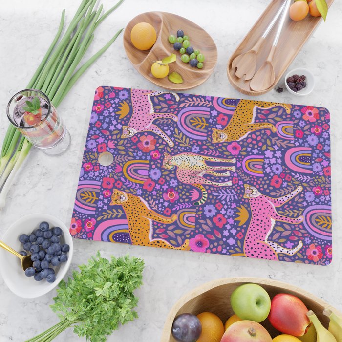 Cheetah in a Rainbow Garden Cutting Board Gallery Image 2