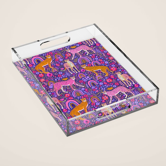 Cheetah in a Rainbow Garden Acrylic Tray Gallery Image 1