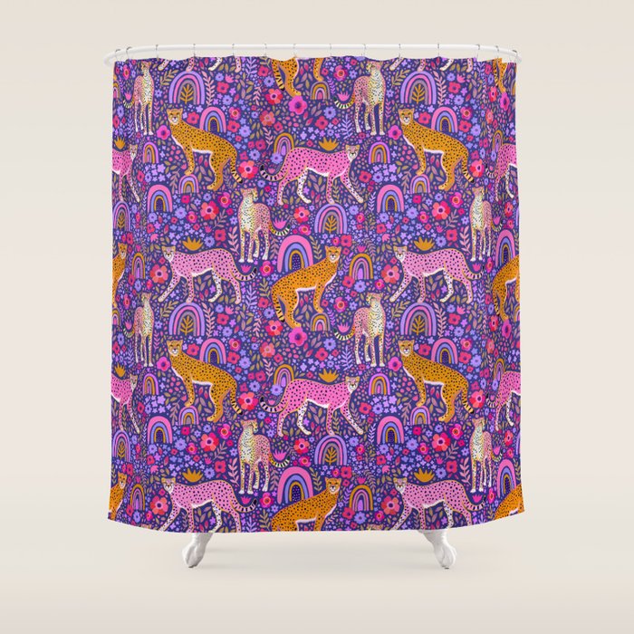 Cheetah in a Rainbow Garden Shower Curtain