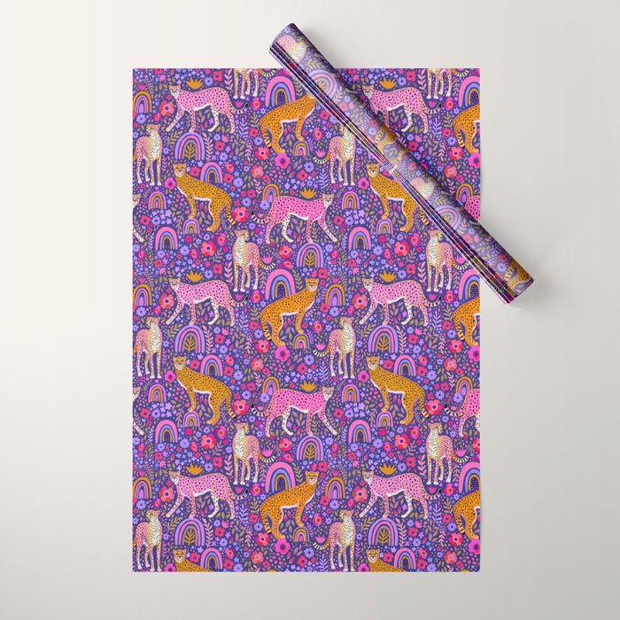 Cheetah in a Rainbow Garden Wrapping Paper