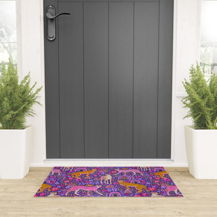 Cheetah in a Rainbow Garden Welcome Mat Gallery Image 3