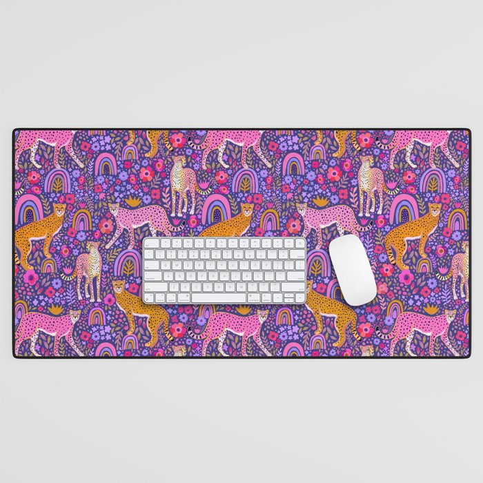 Cheetah in a Rainbow Garden Desk Mat Gallery Image 1
