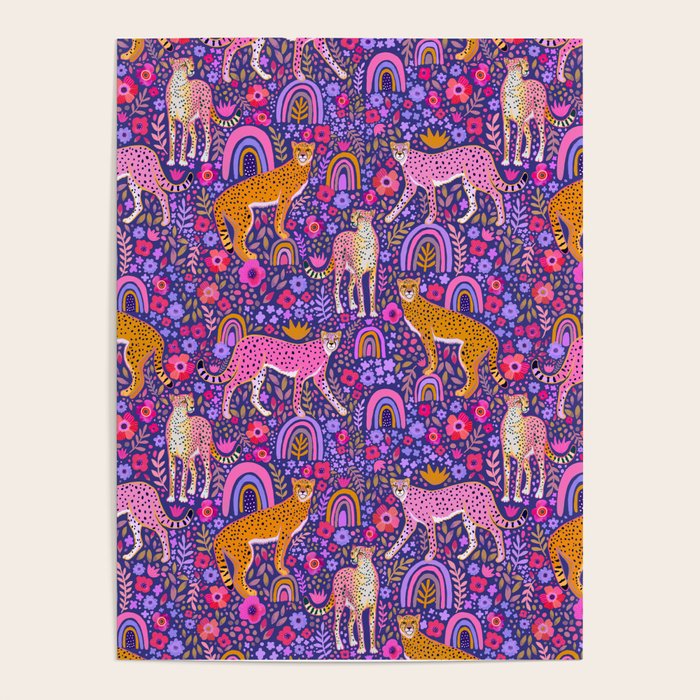 Cheetah in a Rainbow Garden Poster Gallery Image 1