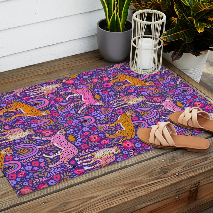 Cheetah in a Rainbow Garden Outdoor Rug Gallery Image 2