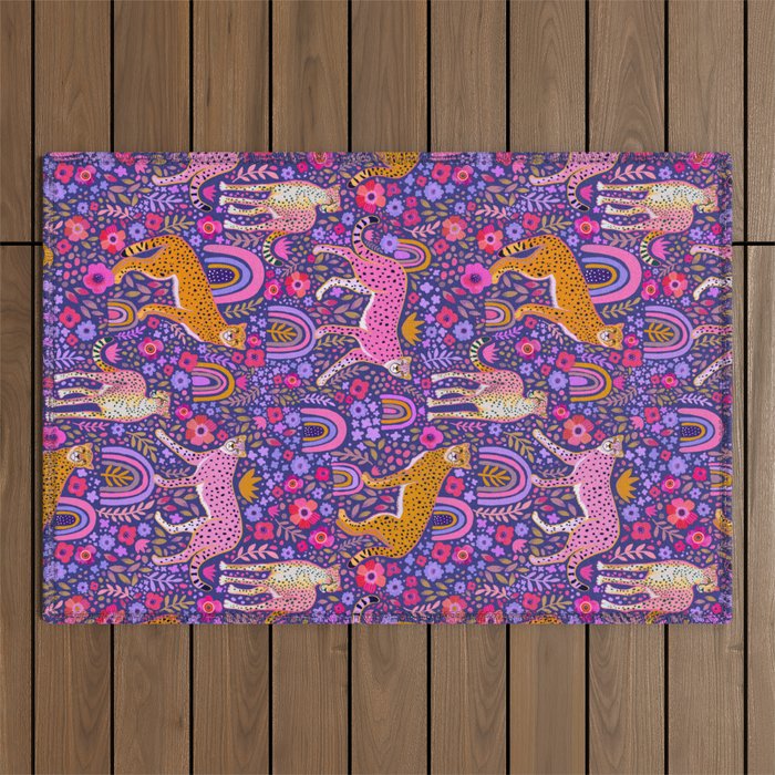Cheetah in a Rainbow Garden Outdoor Rug Gallery Image 1