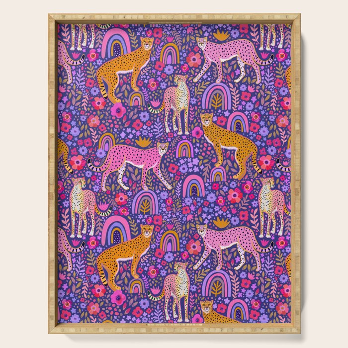 Cheetah in a Rainbow Garden Serving Tray Gallery Image 1