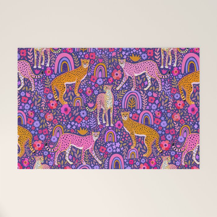Cheetah in a Rainbow Garden Welcome Mat Gallery Image 1