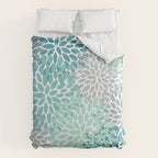 Floral Pattern, Aqua, Teal, Turquoise and Gray Comforter Gallery Image 6