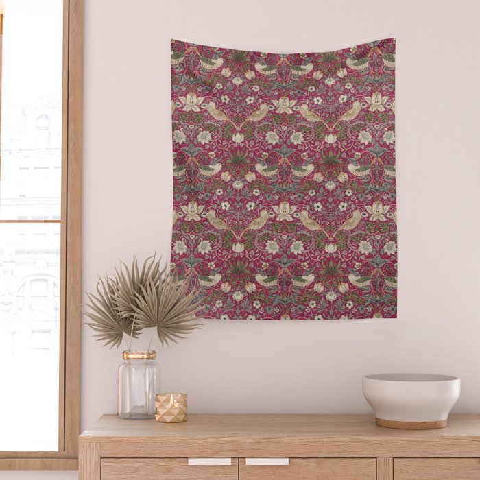 William Morris Strawberry Thief Plum Wine Wall Tapestry Gallery Image 2