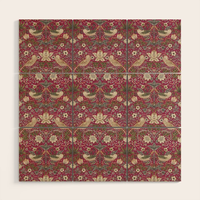 William Morris Strawberry Thief Plum Wine Wood Wall Art Gallery Image 1