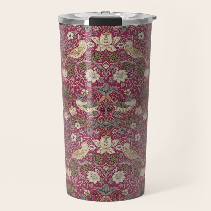 William Morris Strawberry Thief Plum Wine Travel Mug Gallery Image 1
