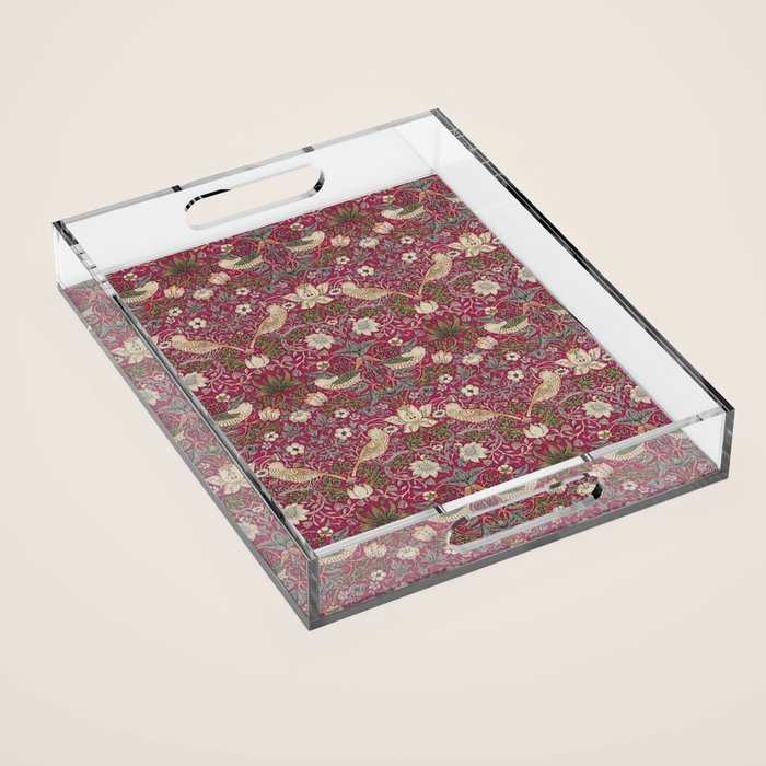 William Morris Strawberry Thief Plum Wine Acrylic Tray Gallery Image 1