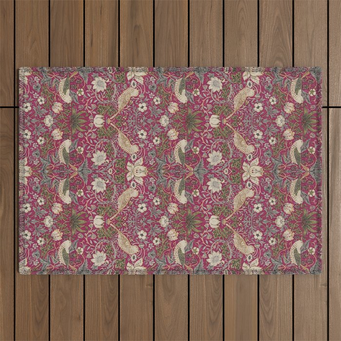William Morris Strawberry Thief Plum Wine Outdoor Rug Gallery Image 1