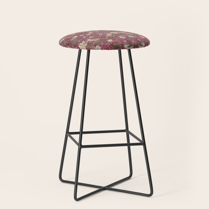 William Morris Strawberry Thief Plum Wine Stool Gallery Image 1