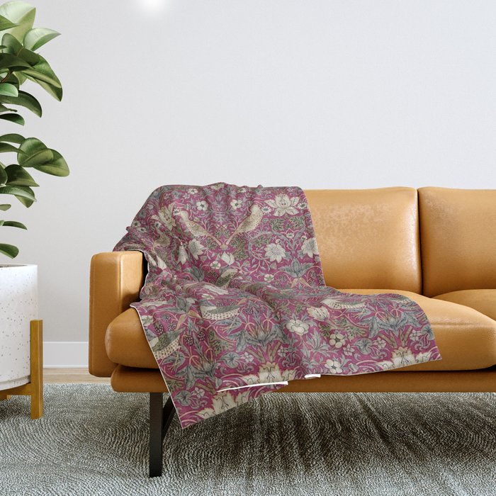 William Morris Strawberry Thief Plum Wine Throw Blanket Gallery Image 1