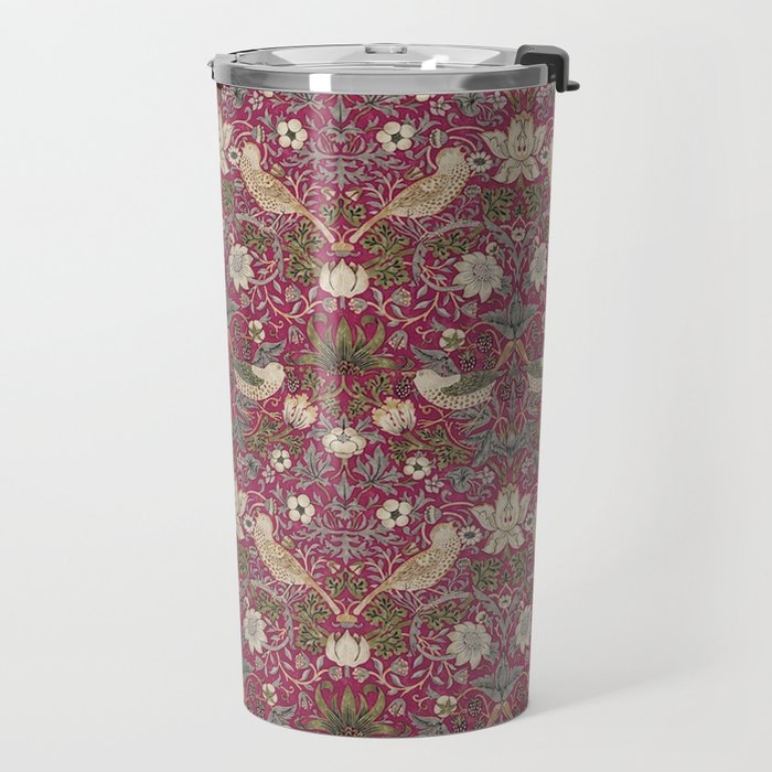 William Morris Strawberry Thief Plum Wine Travel Mug Gallery Image 2