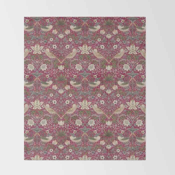William Morris Strawberry Thief Plum Wine Throw Blanket Gallery Image 2