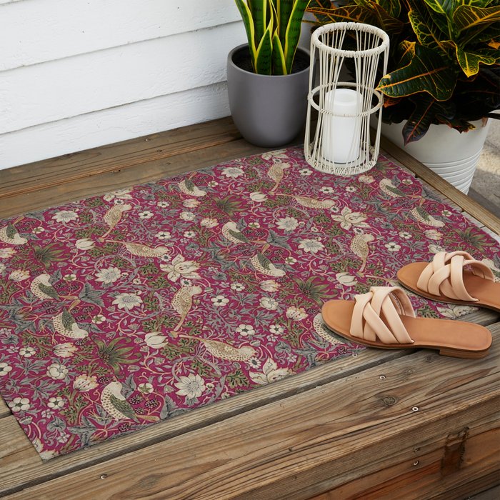 William Morris Strawberry Thief Plum Wine Outdoor Rug Gallery Image 2