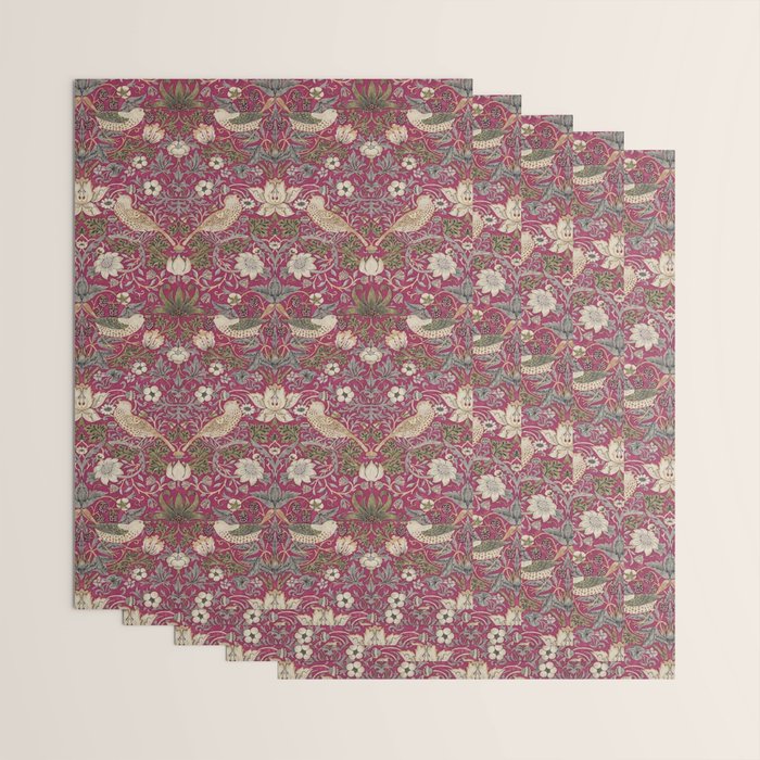 William Morris Strawberry Thief Plum Wine Wrapping Paper Gallery Image 3