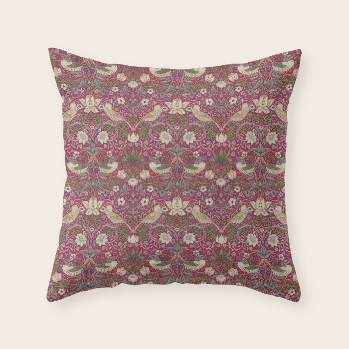 William Morris Strawberry Thief Plum Wine Throw Pillow Gallery Image 6