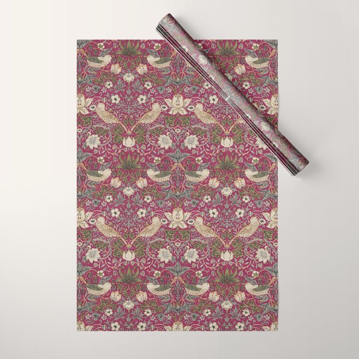 William Morris Strawberry Thief Plum Wine Wrapping Paper Gallery Image 1
