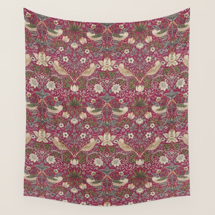 William Morris Strawberry Thief Plum Wine Wall Tapestry Gallery Image 4