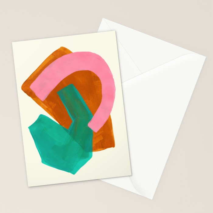Ochre Pink Marine Green Fun Colorful Mid Century Modern Abstract Painting Shapes Pattern Stationery Card Gallery Image 2