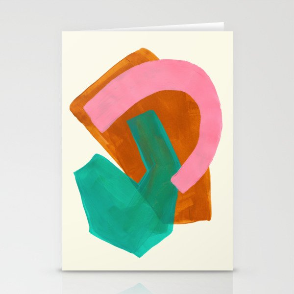 Ochre Pink Marine Green Fun Colorful Mid Century Modern Abstract Painting Shapes Pattern Stationery Card Gallery Image 2