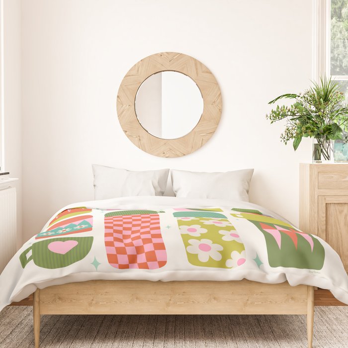 Retro Coffee Thermoses Multicolor on White Duvet Cover Gallery Image 3