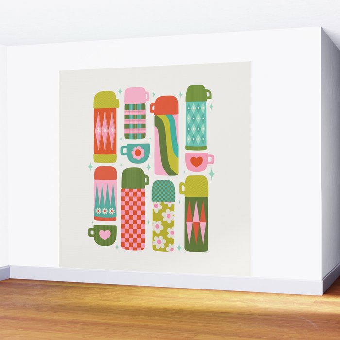 Retro Coffee Thermoses Multicolor on White Wall Mural Gallery Image 2