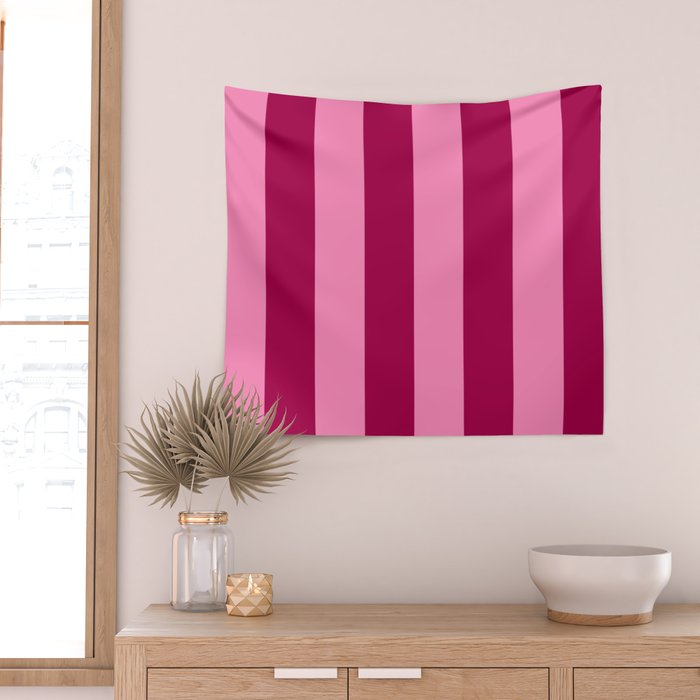 Cherrry red and pink stripes Wall Tapestry Gallery Image 2