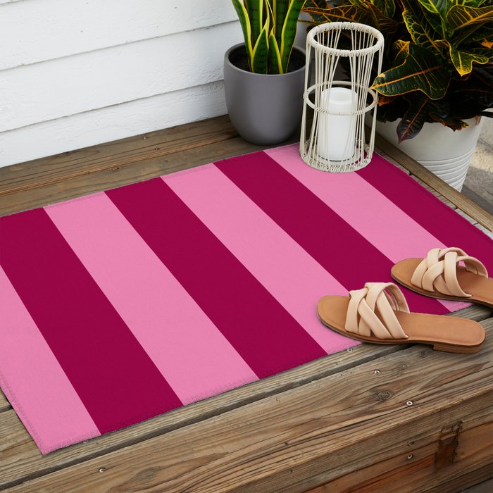 Cherrry red and pink stripes Outdoor Rug Gallery Image 2