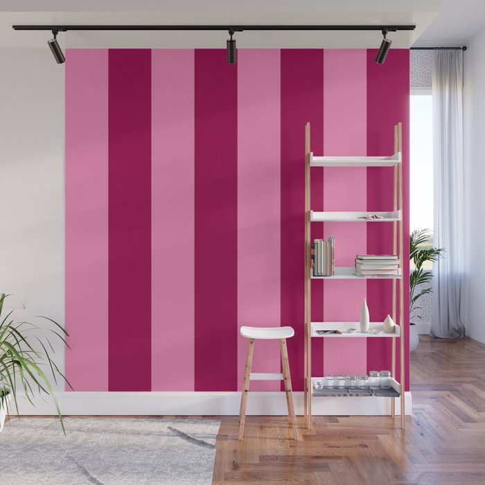 Cherrry red and pink stripes Wall Mural Gallery Image 1