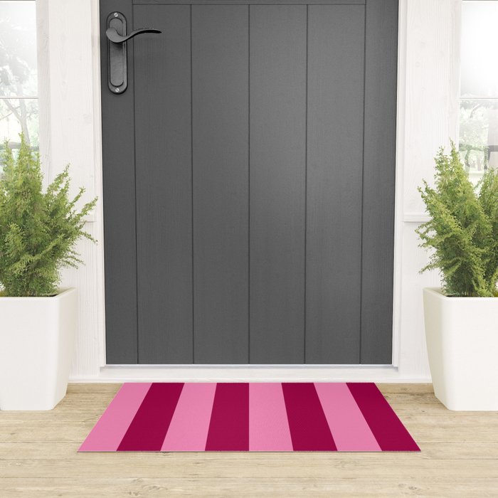 Cherrry red and pink stripes Welcome Mat Gallery Image 3