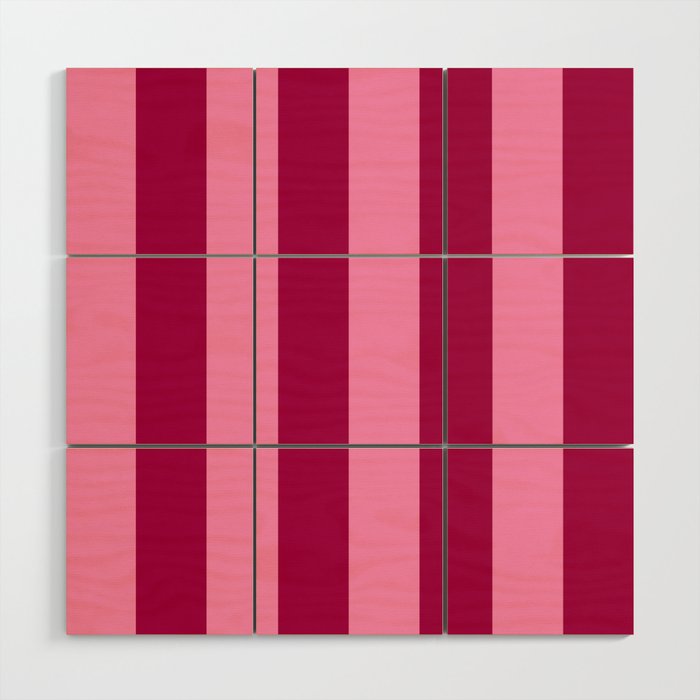 Cherrry red and pink stripes Wood Wall Art Gallery Image 1