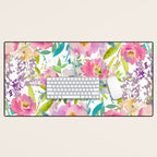 Hand painted pink lavender lilac teal watercolor elegant floral Desk Mat Gallery Image 1