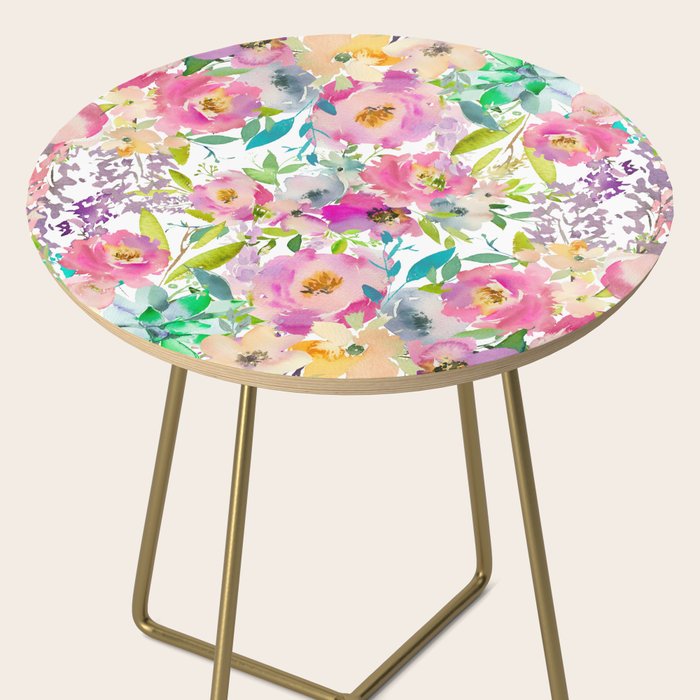 Hand painted pink lavender lilac teal watercolor elegant floral Side Table Gallery Image 2