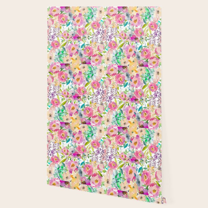 Hand painted pink lavender lilac teal watercolor elegant floral Wallpaper Gallery Image 2