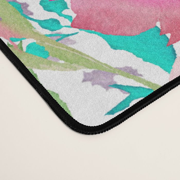 Hand painted pink lavender lilac teal watercolor elegant floral Desk Mat Gallery Image 4
