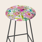 Hand painted pink lavender lilac teal watercolor elegant floral Stool Gallery Image 2