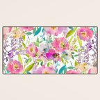 Hand painted pink lavender lilac teal watercolor elegant floral Desk Mat Gallery Image 3