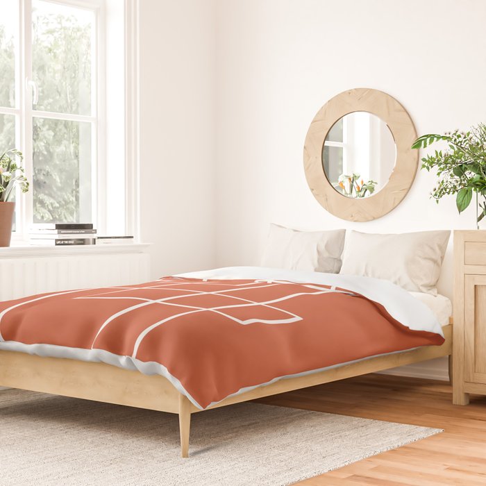 Burnt Orange White Line Art Minimalist Orange Artwork Duvet Cover Gallery Image 2