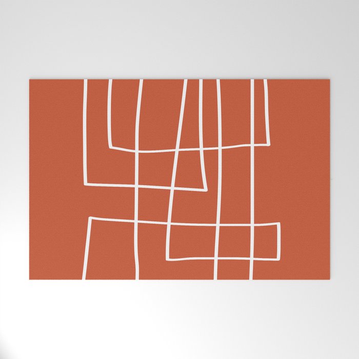 Burnt Orange White Line Art Minimalist Orange Artwork Welcome Mat Gallery Image 1