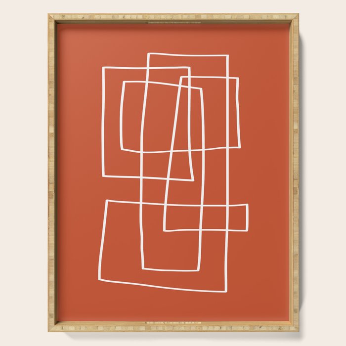 Burnt Orange White Line Art Minimalist Orange Artwork Serving Tray Gallery Image 1