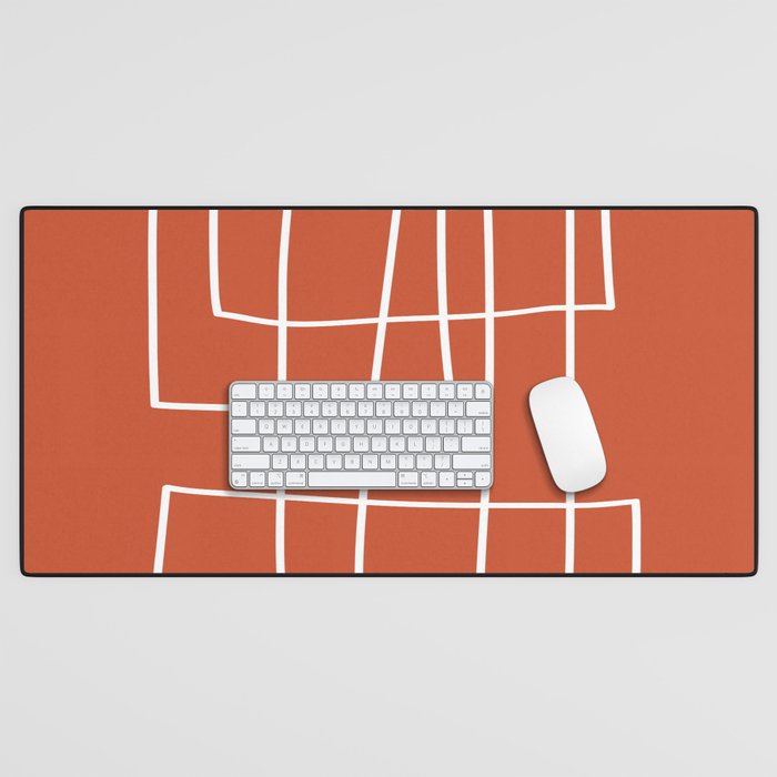 Burnt Orange White Line Art Minimalist Orange Artwork Desk Mat Gallery Image 1
