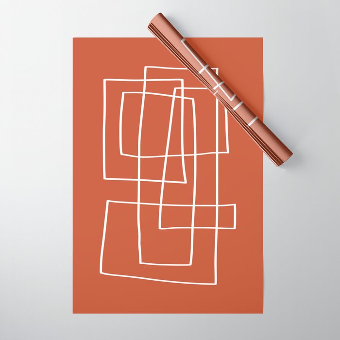 Burnt Orange White Line Art Minimalist Orange Artwork Wrapping Paper Gallery Image 1