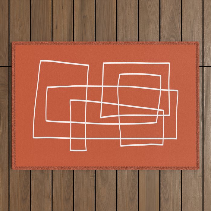 Burnt Orange White Line Art Minimalist Orange Artwork Outdoor Rug Gallery Image 1