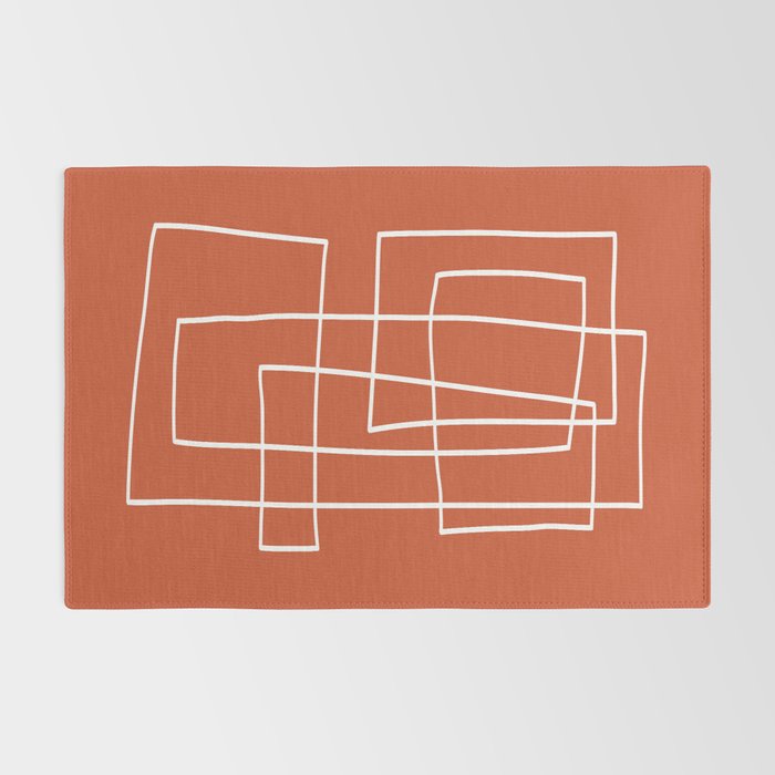 Burnt Orange White Line Art Minimalist Orange Artwork Rug Gallery Image 2